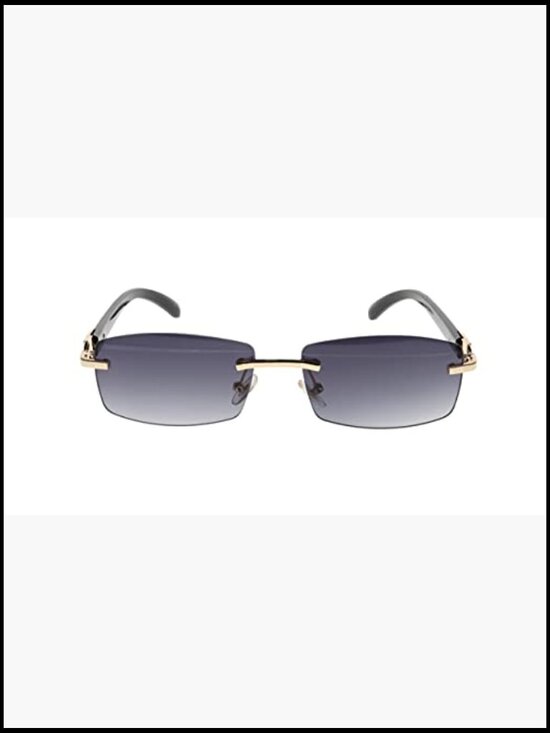 Metal & Wood Rimless Rectangular Sunglasses Slim Fit
